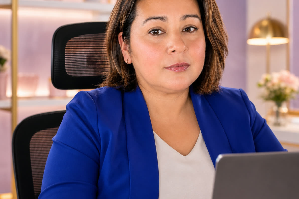 Iris Aguirre trabajando